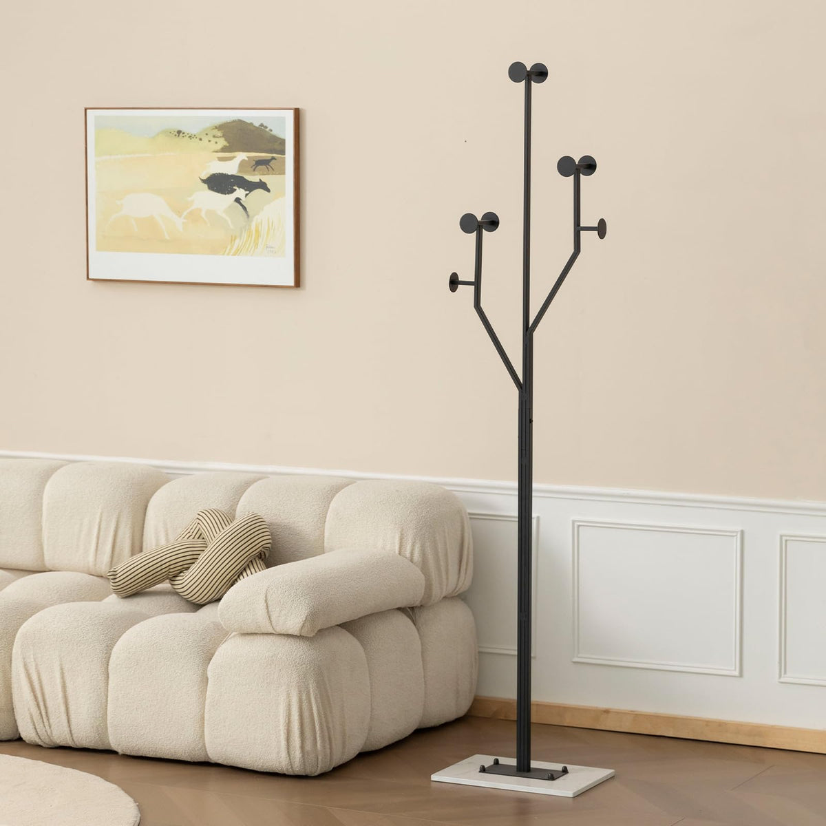 JIAYUEJU Freestanding Coat Rack Marble Base Coat Tree Heavy Duty(Black)