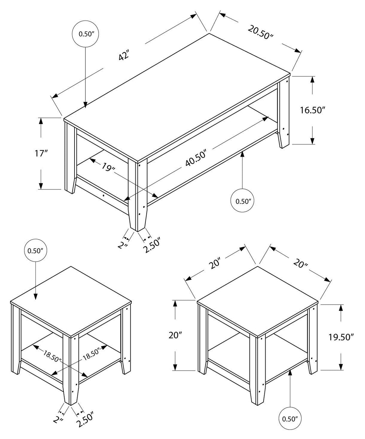 Monarch Specialties I 7914P Table Set, 3pcs Set, Coffee, End, Side, Accent, Living Room, Laminate, Brown, Transitional