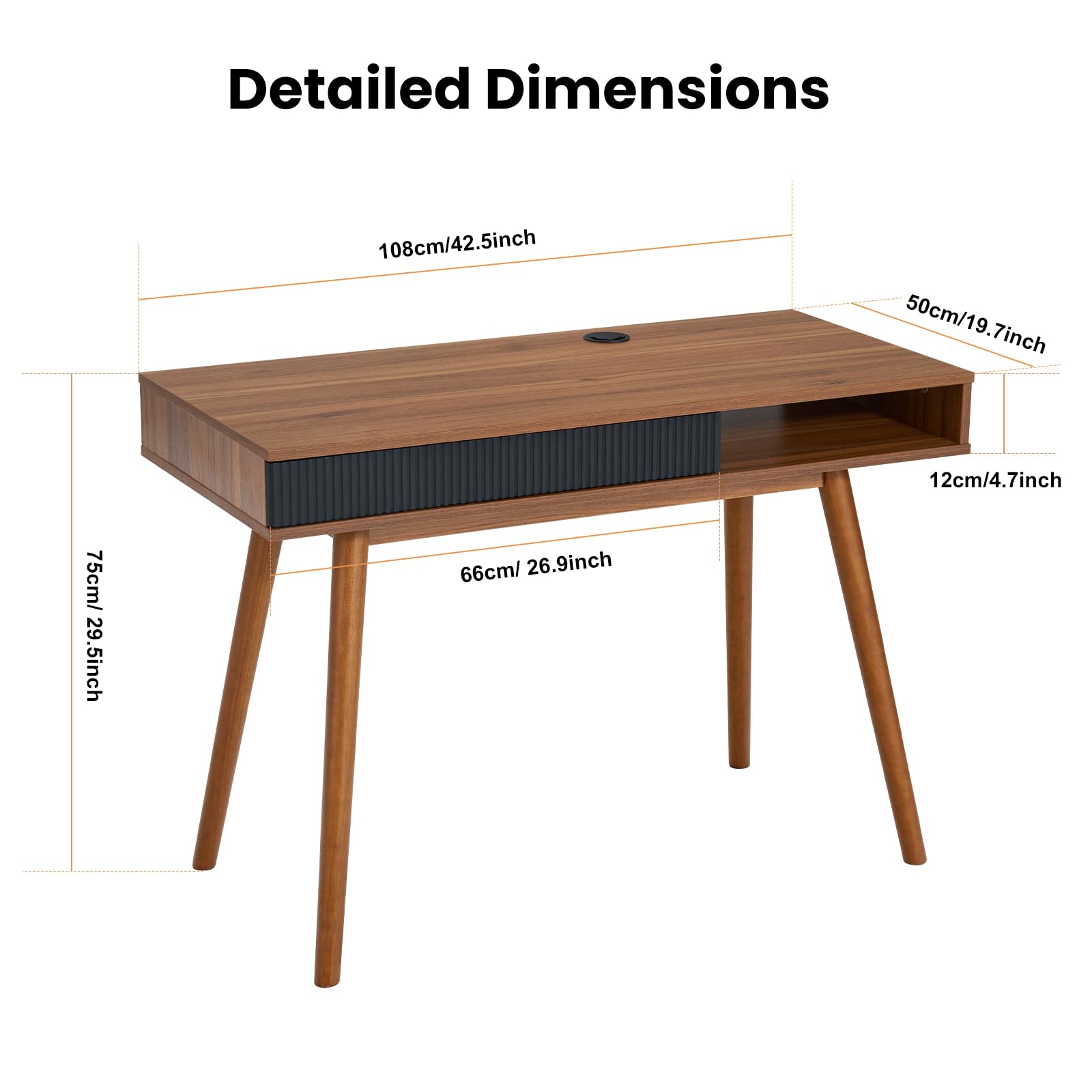 Mid Century Modern Writing Desk with Drawer & Open Cubby