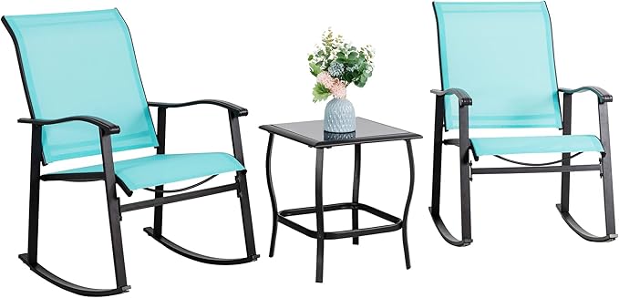 3-Piece Outdoor Rocking Bistro Set with Glass Table