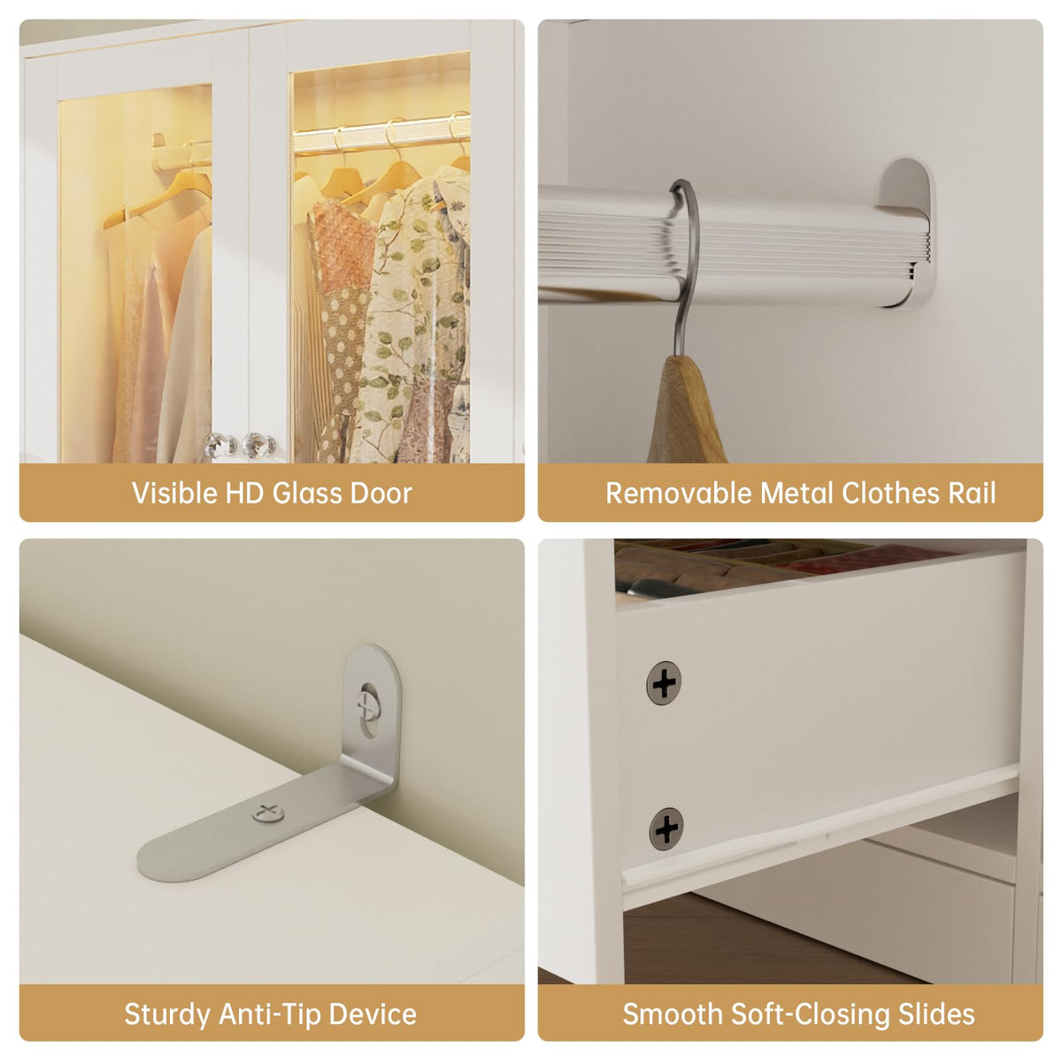 Glass Door Wardrobe with LED Lighting