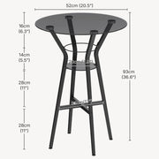 YATINEY Bar Table, 2-Tier Round High Top Table, Pub Table, Home Bar Counter Height, Bistro Tables, for Kitchen, Living Room, Meeting Room, Pub, Transparent and Black BT03BK