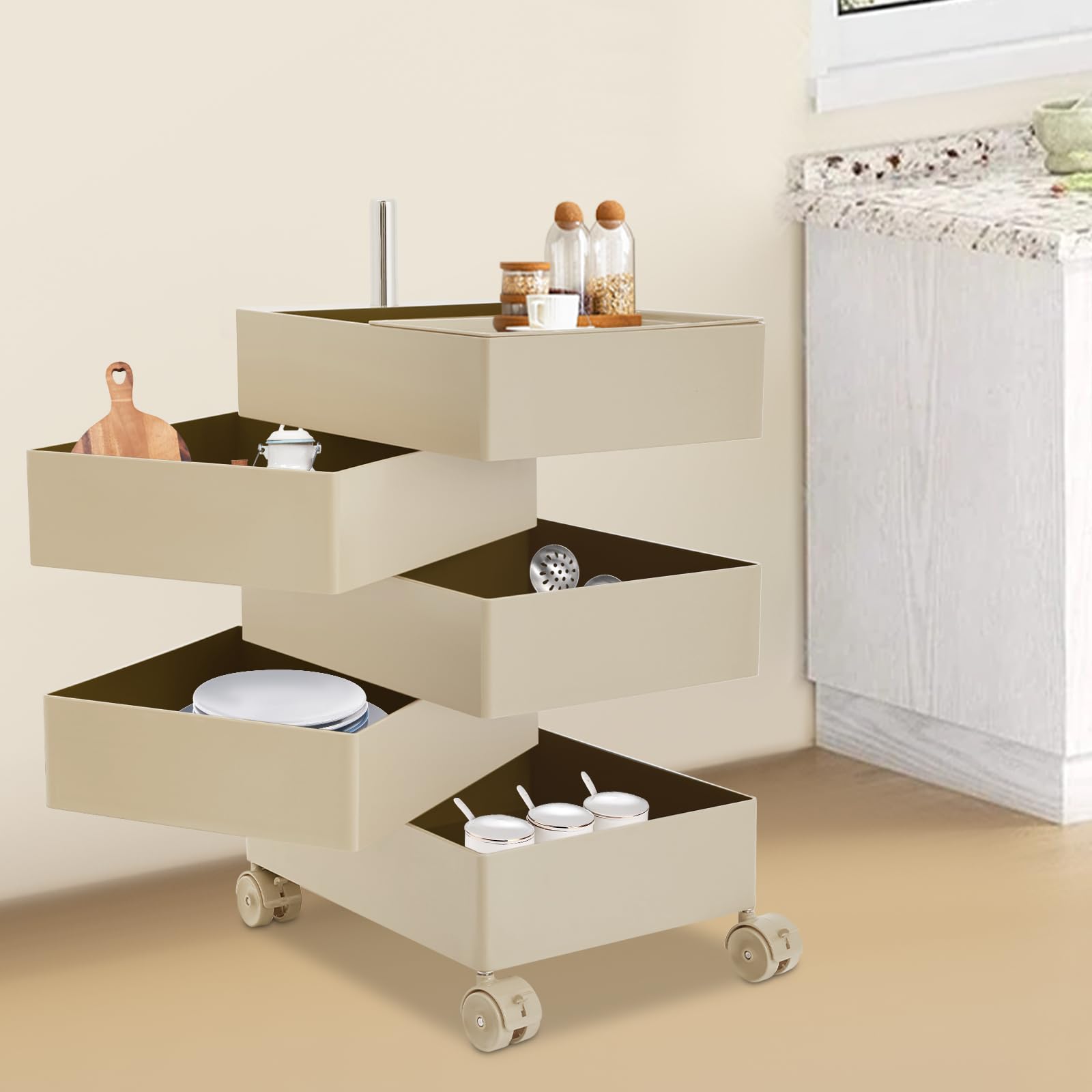 5-Tier Rolling Storage Cabinet with 360° Rotating Drawers