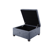 Madison Park Aspen Square Storage Ottoman Bench, Upholstered Textured Fabric Button Tufted Chest with Solid Wood Legs, Accent Furniture for Bedroom Décor, Blue
