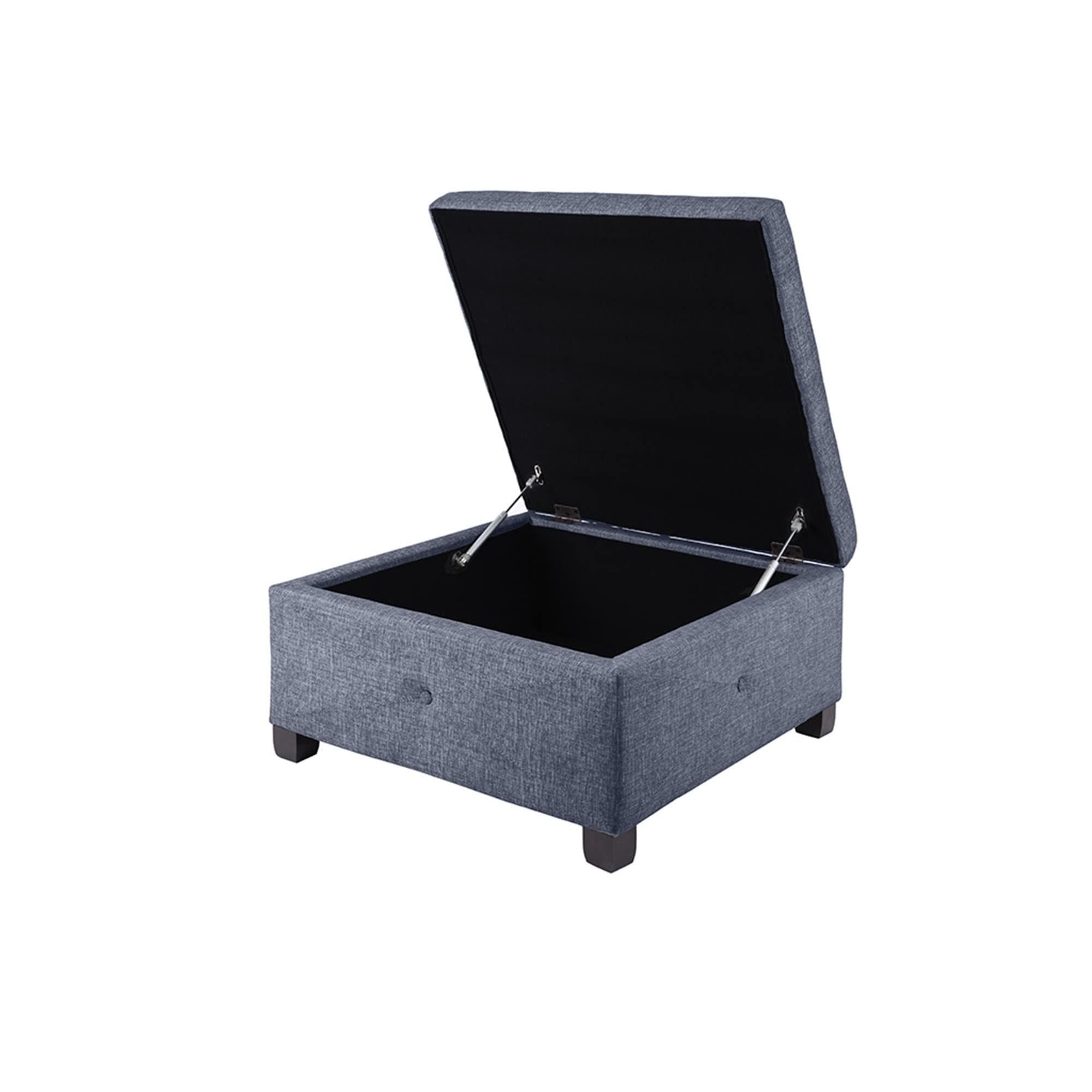 Madison Park Aspen Square Storage Ottoman Bench, Upholstered Textured Fabric Button Tufted Chest with Solid Wood Legs, Accent Furniture for Bedroom Décor, Blue