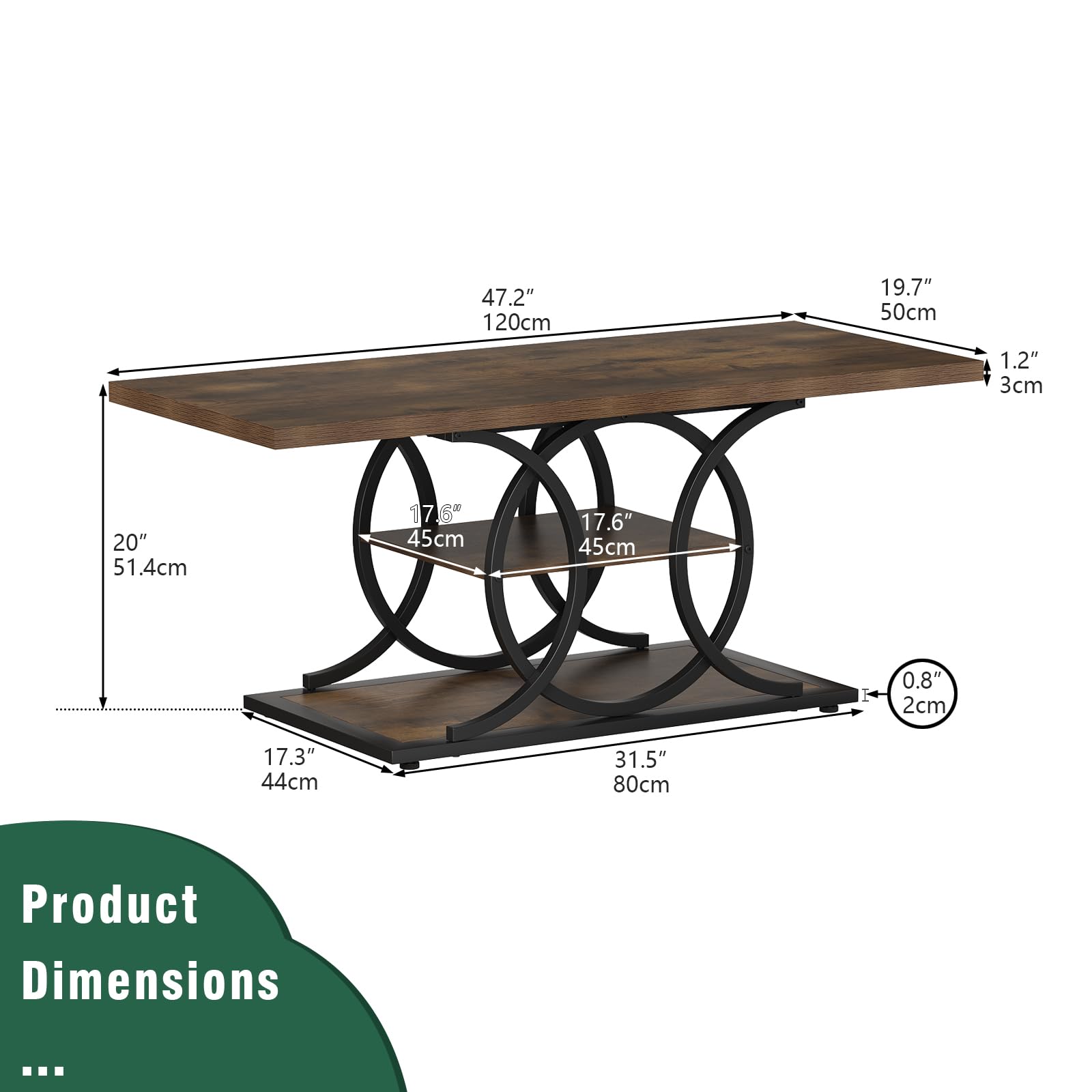 47" 3-Tier Rustic Coffee Table with Storage