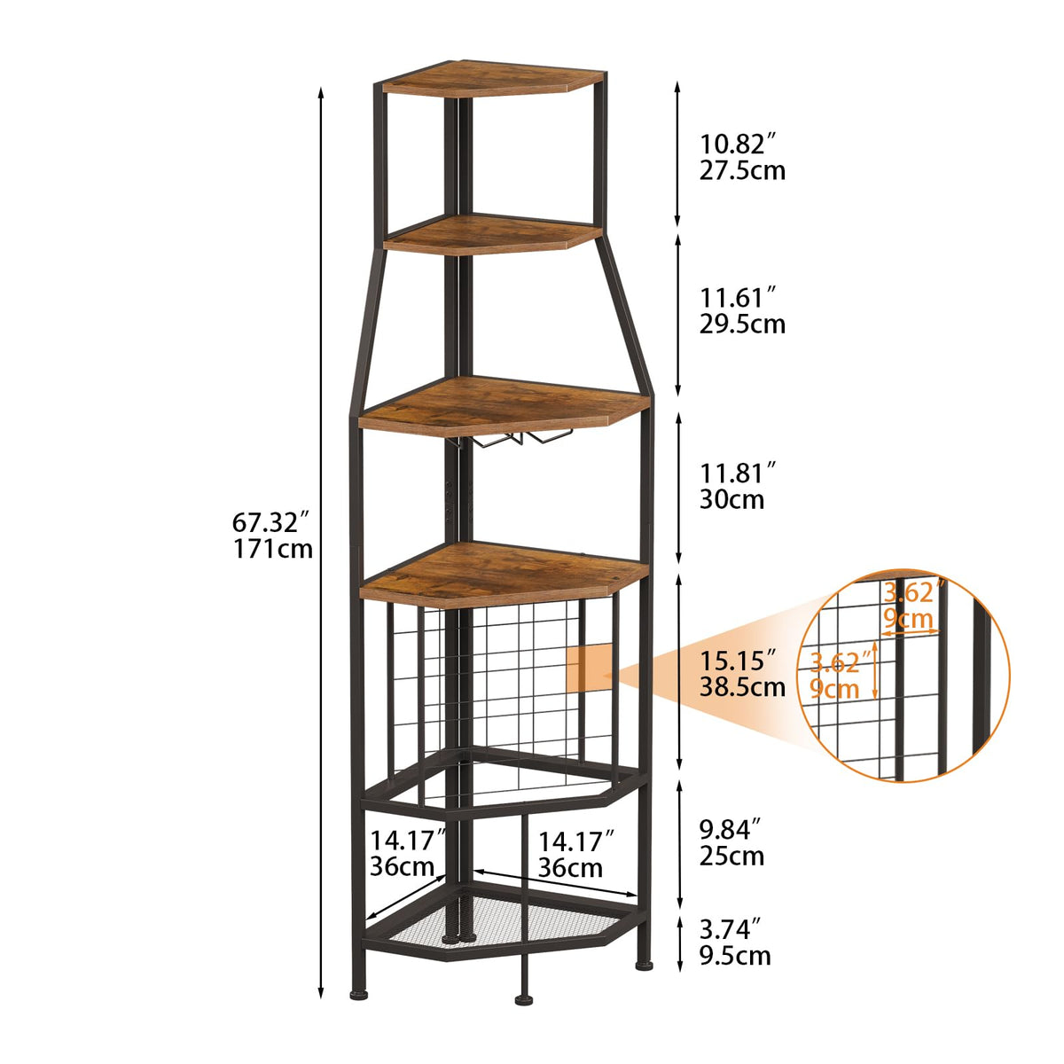 5-Tier Corner Wine Rack with Glass Holder, Floorstanding Wine Storage