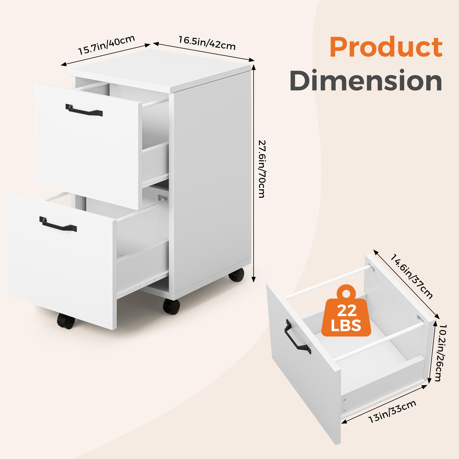 2-Drawer Rolling File Cabinet with Printer Stand