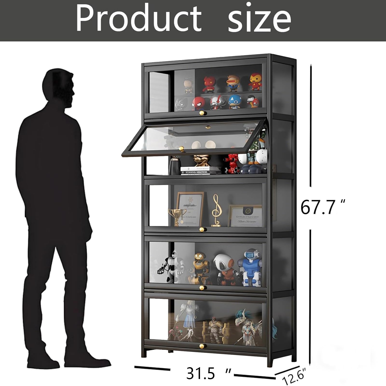 5-Tier Bamboo & Acrylic Display Cabinet with Doors
