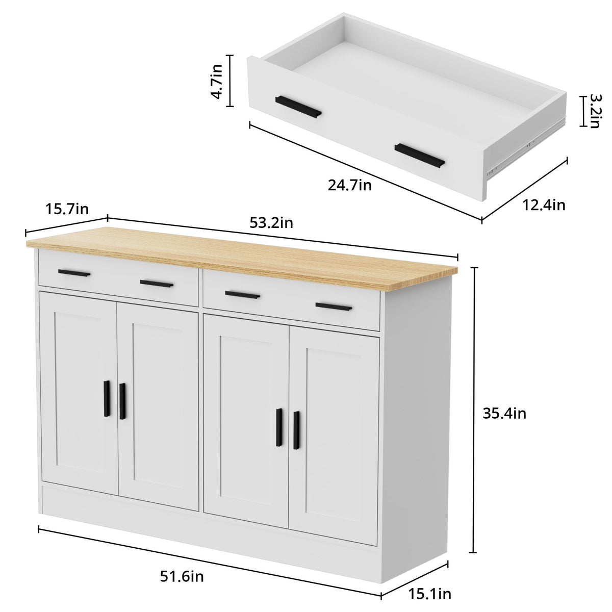 White Buffet Cabinet with Drawers