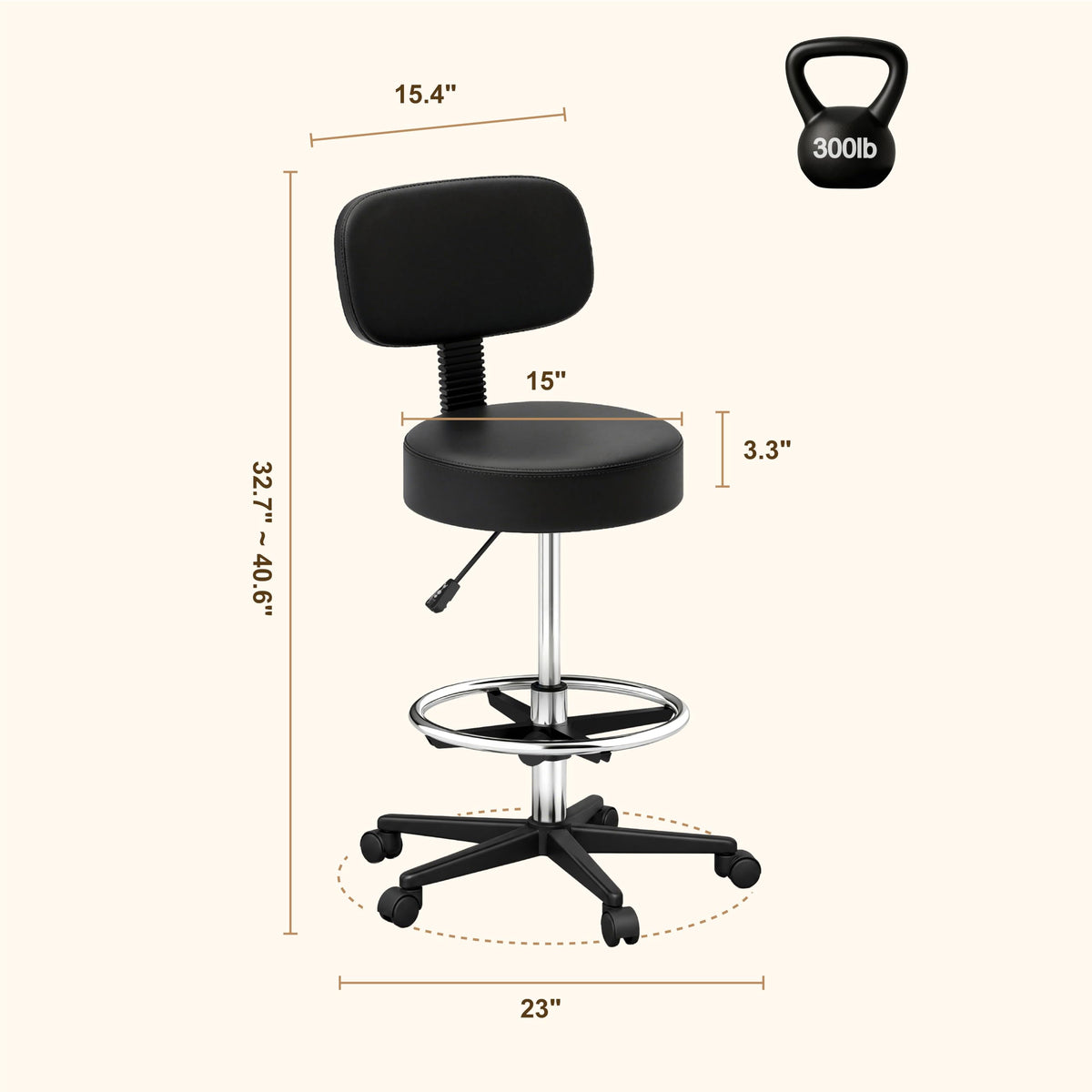 Flumpent Drafting Chair, Adjustable Height & Footrest, Swivel, Black