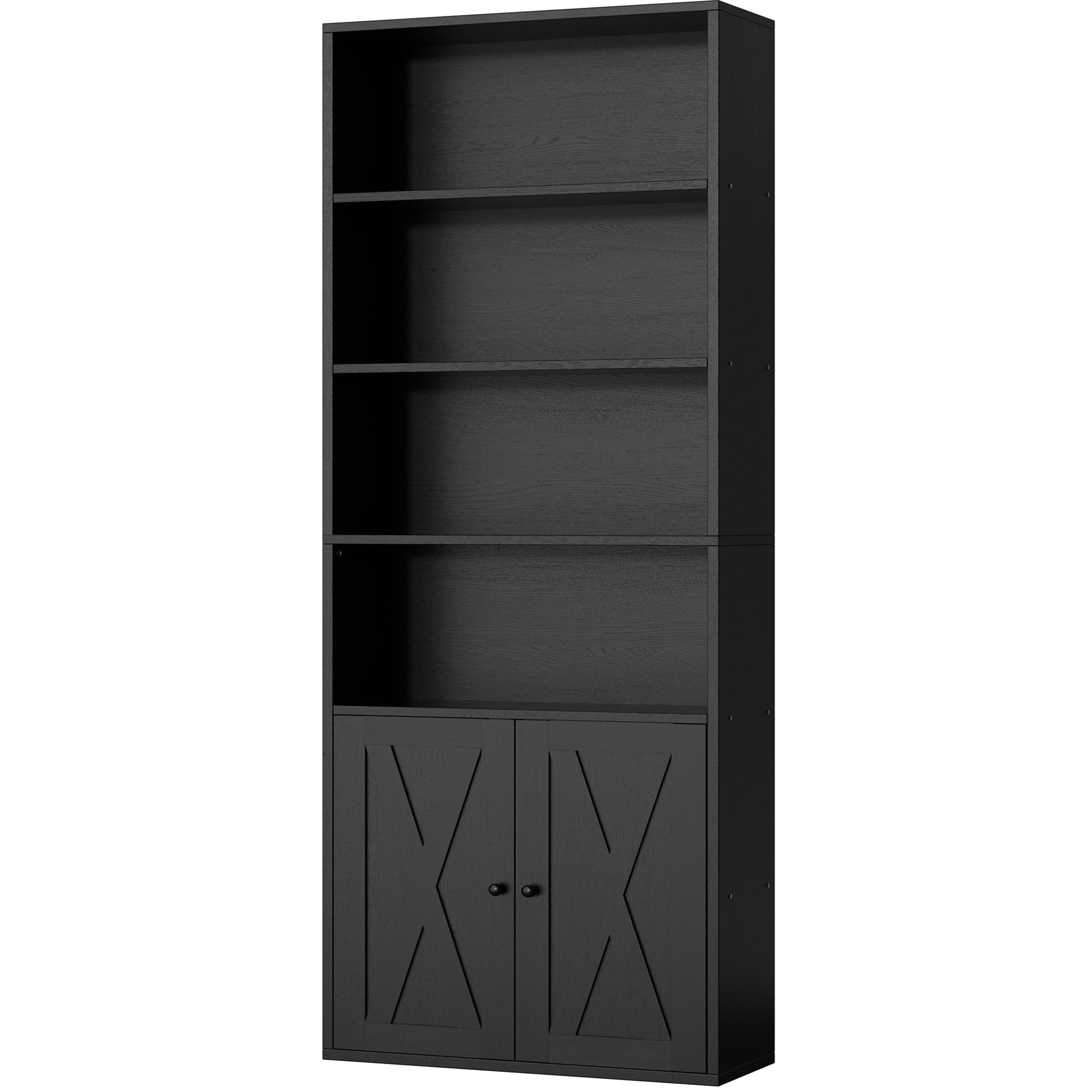6-Tier Industrial Bookcase with Doors – 70.9" Tall Floor Standing Bookshelf