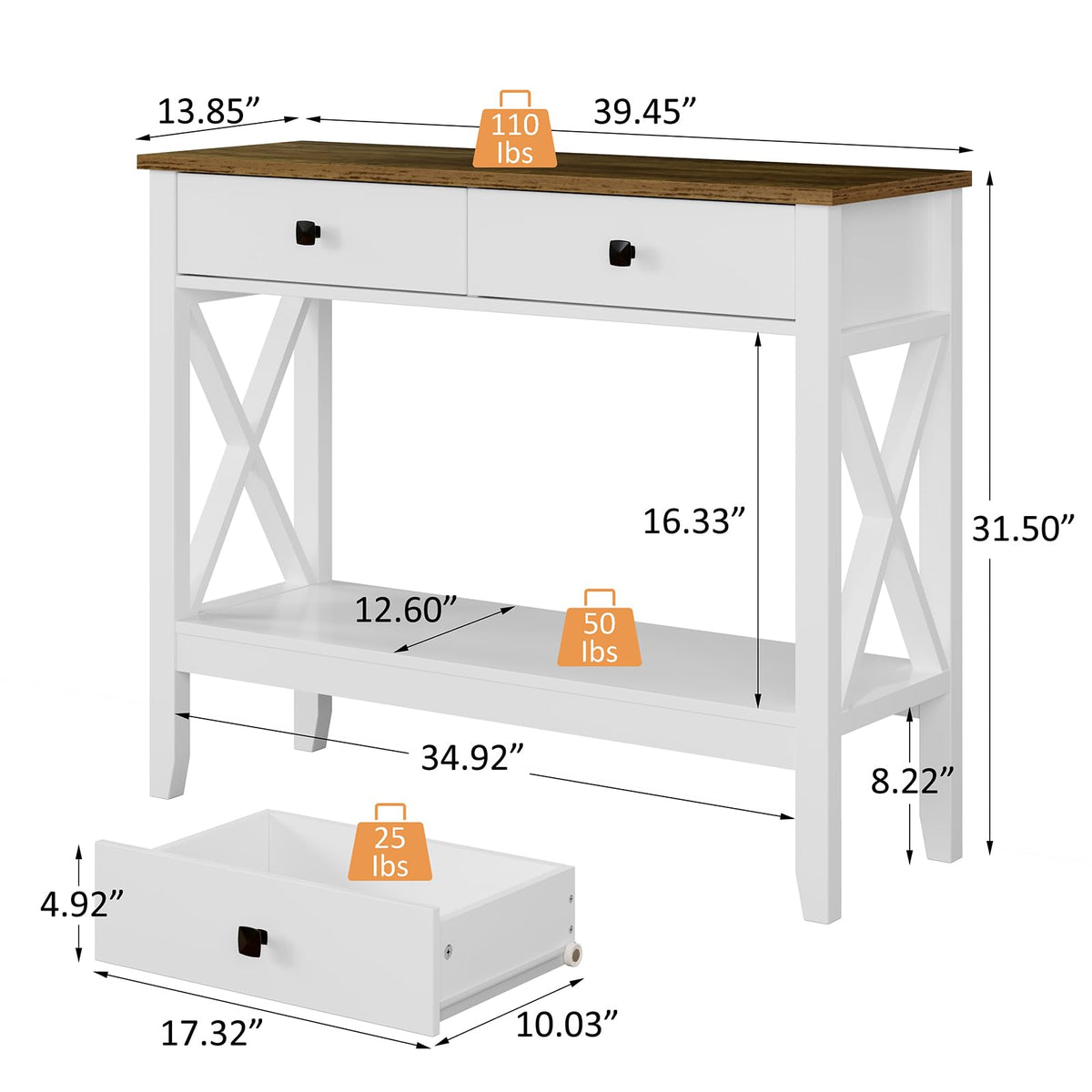 White Console Table with Drawers