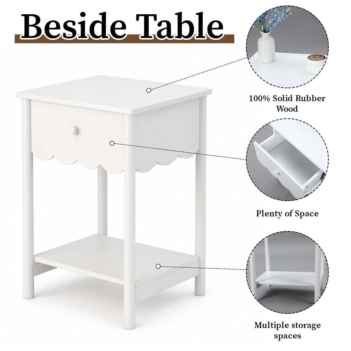 White Scalloped Nightstand