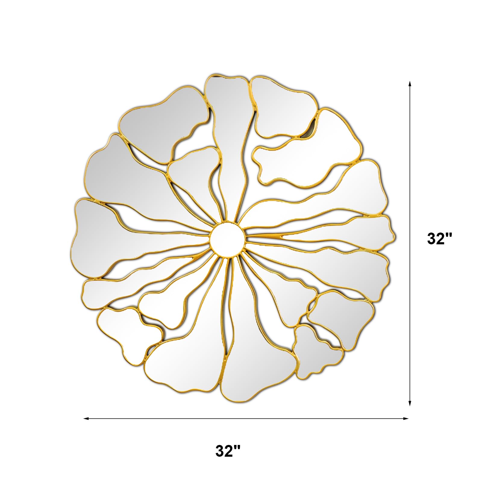 32" Round Floral Gold Wall Mirror