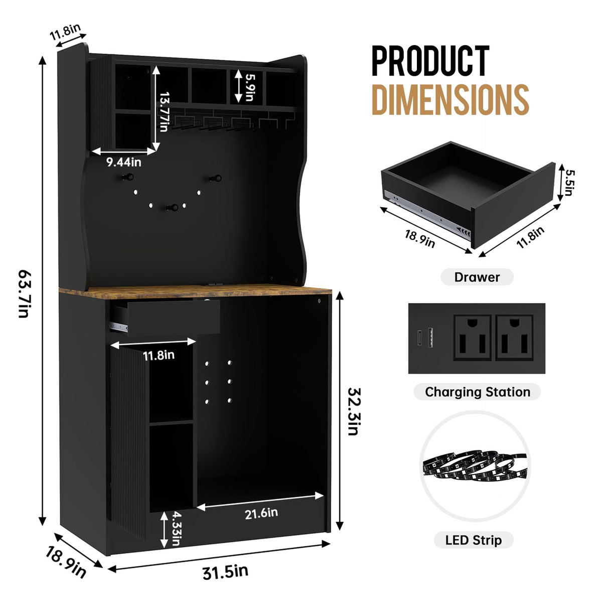 Coffee Bar Cabinet with Storage, Wine Bar Cabinet with LED Light