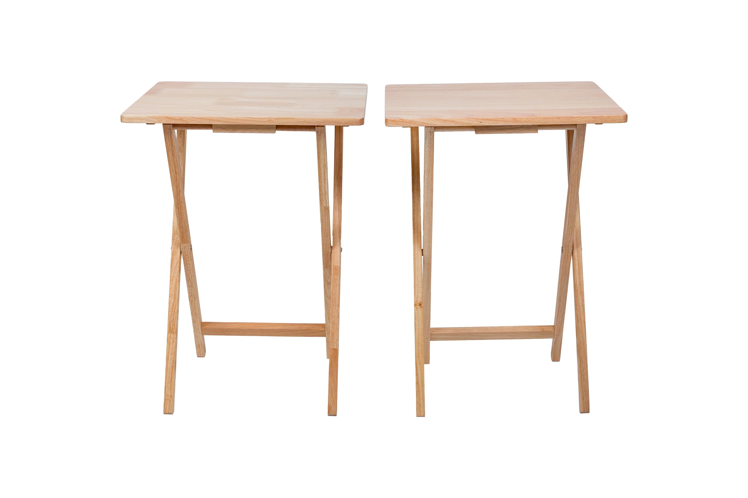 Rubberwood Folding Tray Table Set (2-Piece), Natural Wood Finish, Dimensions: 19 x 14.5 x 26 inches, Portable, Space-Saving, Snack Table, Picnic Table, No Assembly Required