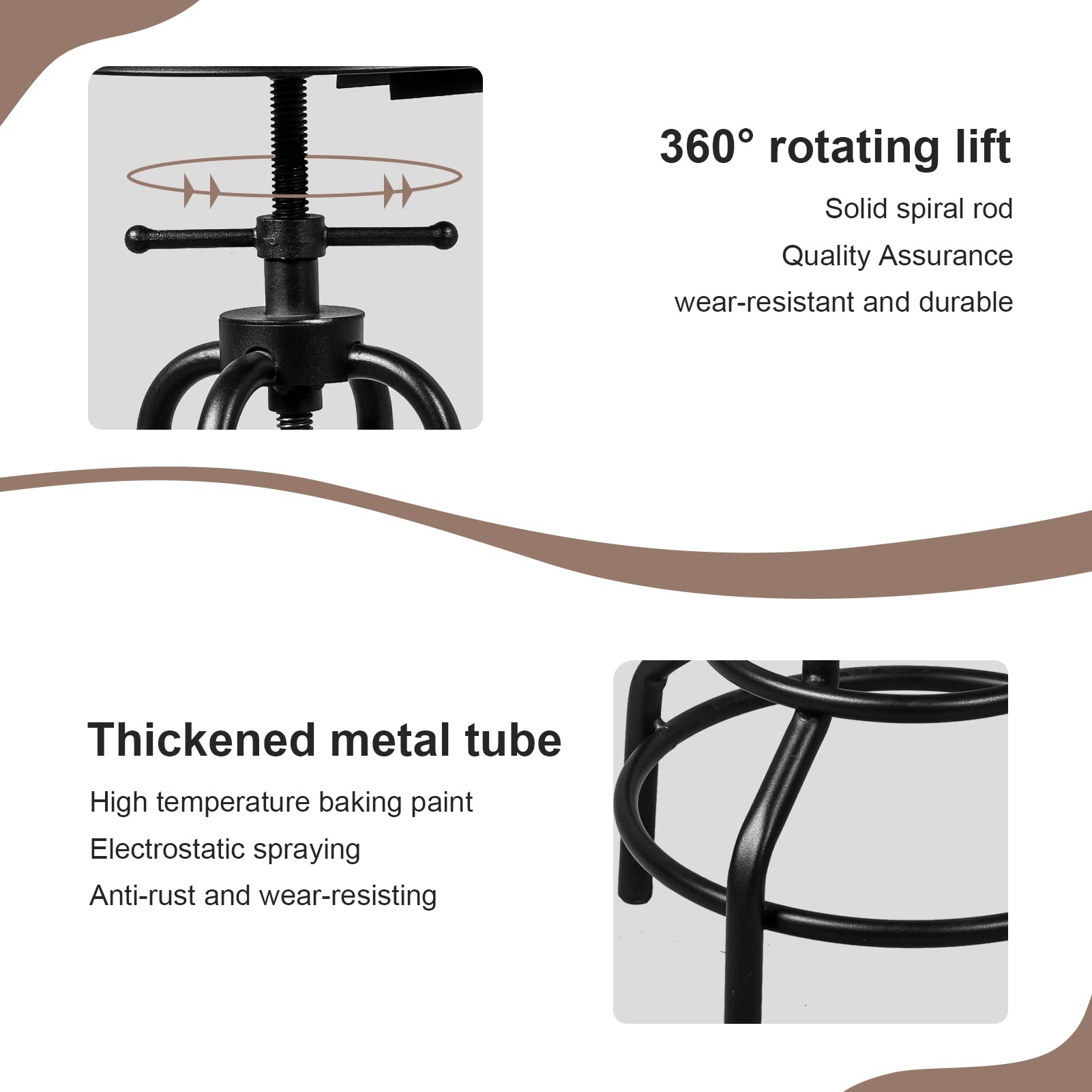 Diwhy 3 Piece Bar Set Industrial Style Adjustable Dia 19.7" Bar Table and 2 Stools with Backrest for Kitchen, Pub, Bistro