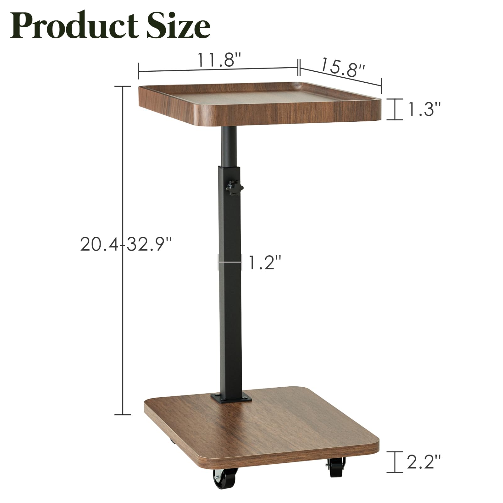 Katrawu TV Tray Table for Eating,Sofa Armrest & 360° Swivel &Height Adjustable End Side Table for Couch,Snack Table for Sofa, Bedroom, Living Room, C Shaped End Table(Brown+Black)