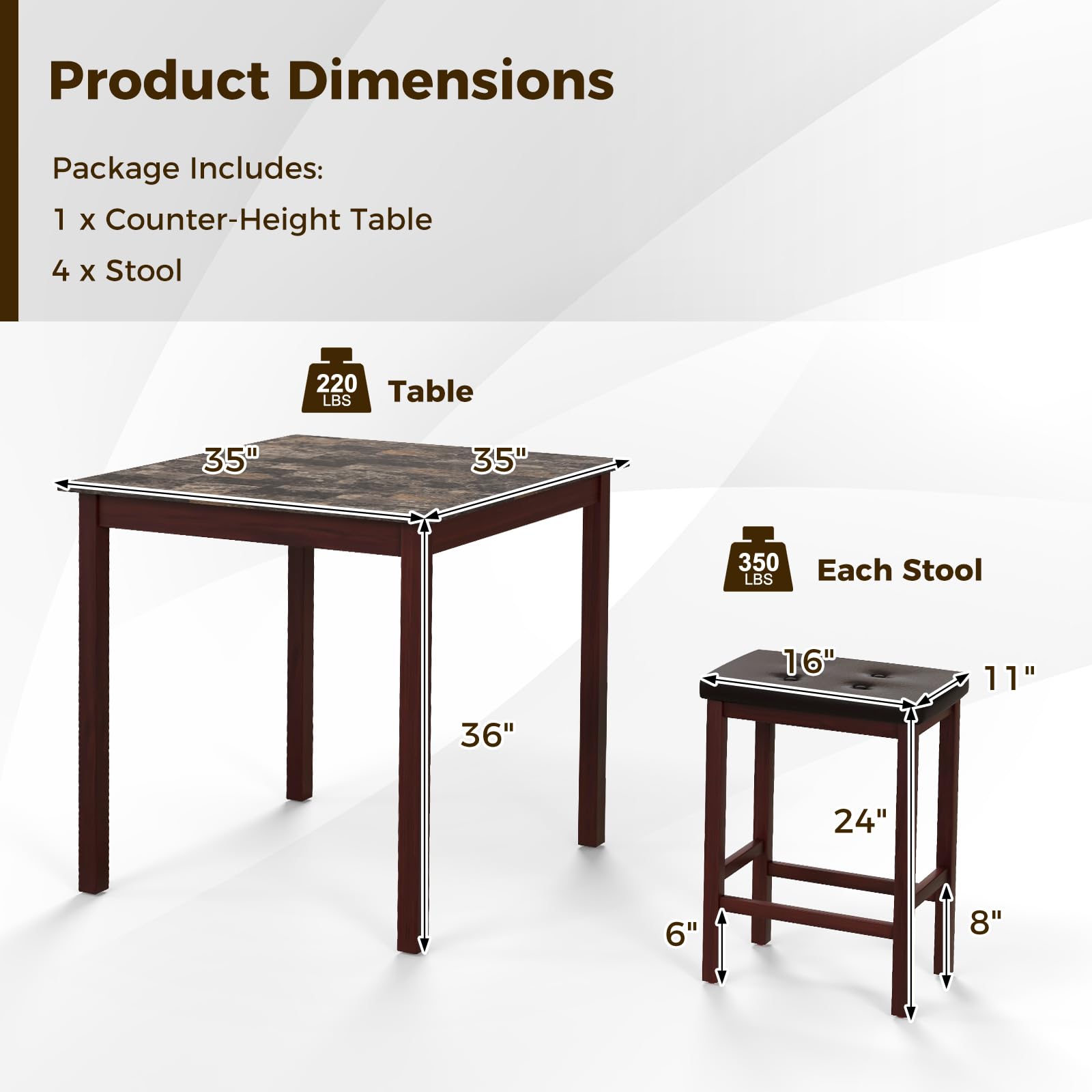 Counter Height Dining Table Set with 4 Bar Stools