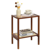 2-Tier Bamboo Side Table with Glass Top & Rattan Shelf