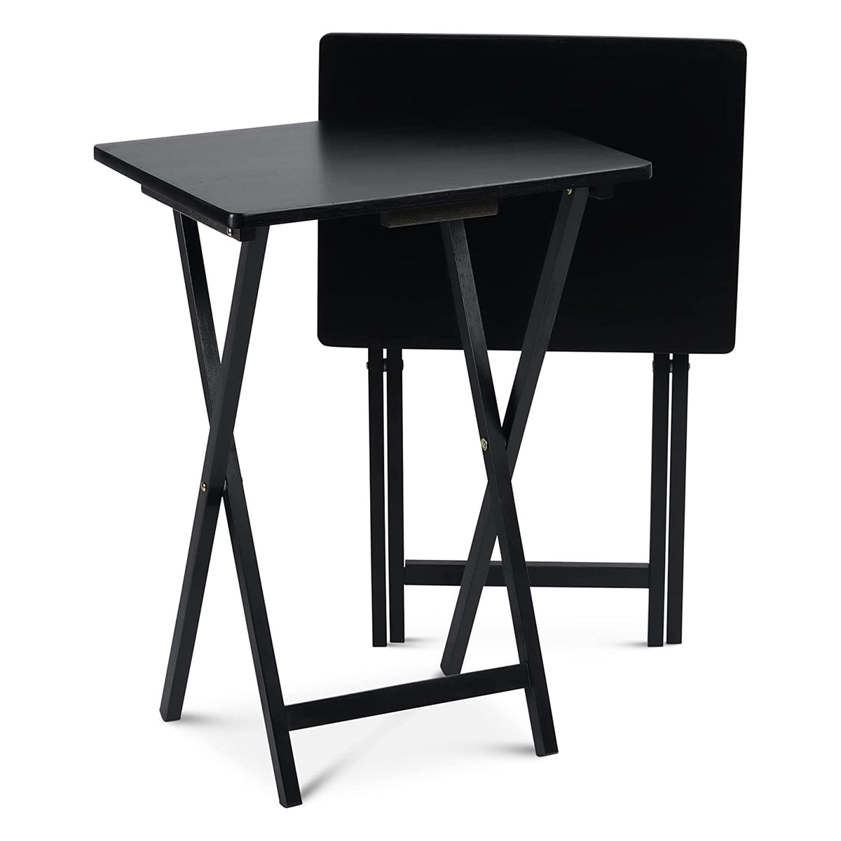PJ Wood - Folding Wood TV Tray Table Set - Black 10-Piece