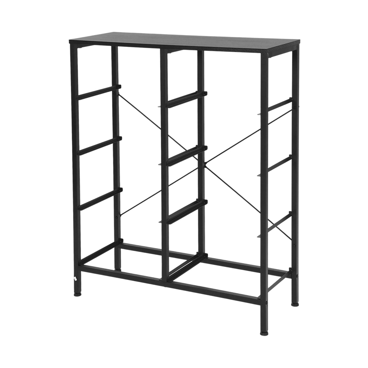 8-Compartment Tall Storage Cabinet with Steel Frame and Top Panel, Black