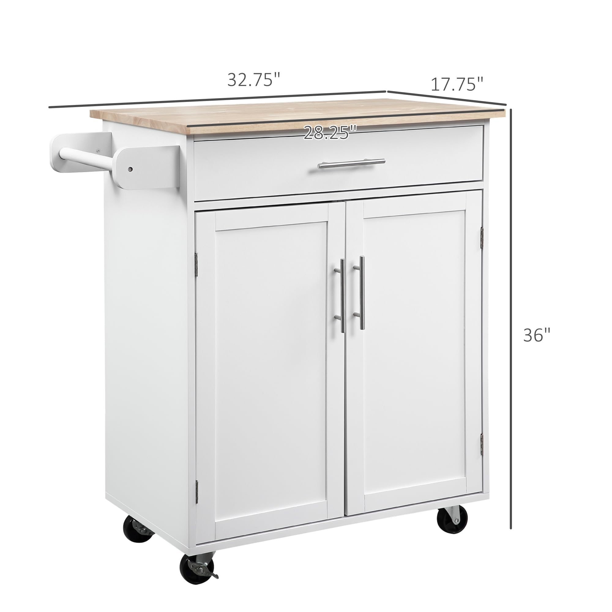 Rolling Kitchen Island Cart with Drawer & Storage Cabinet