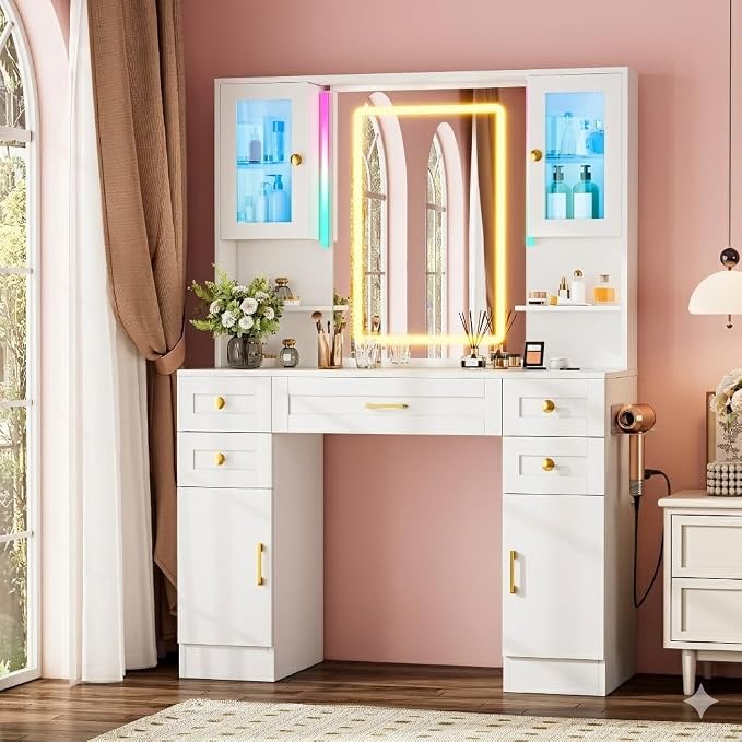 Vanity Desk with LED Mirror