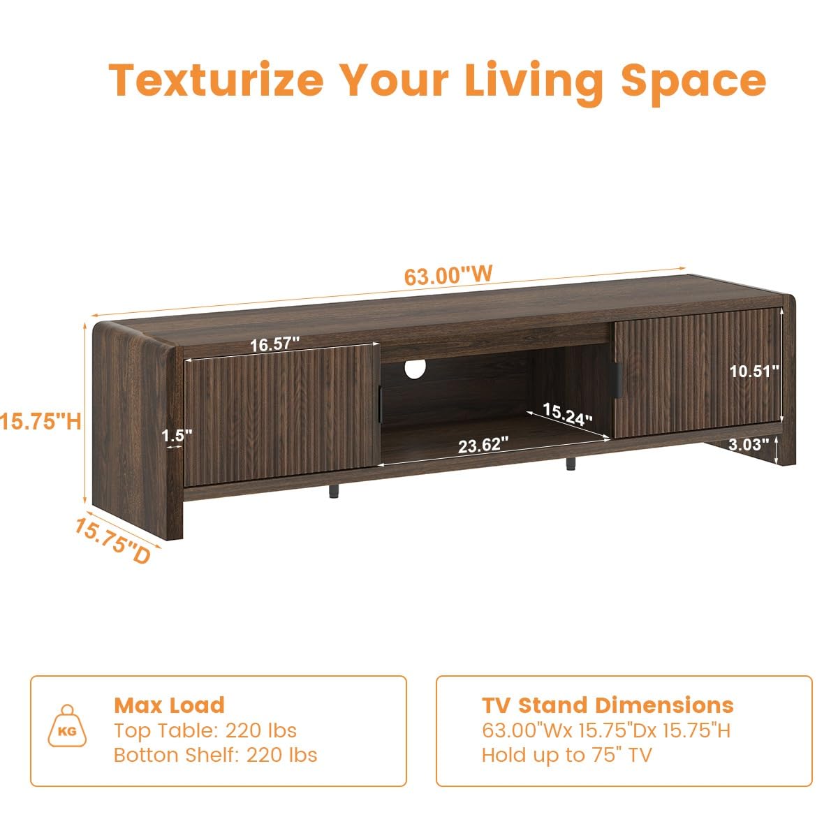 Waveform Fluted-Door TV Stand 63"