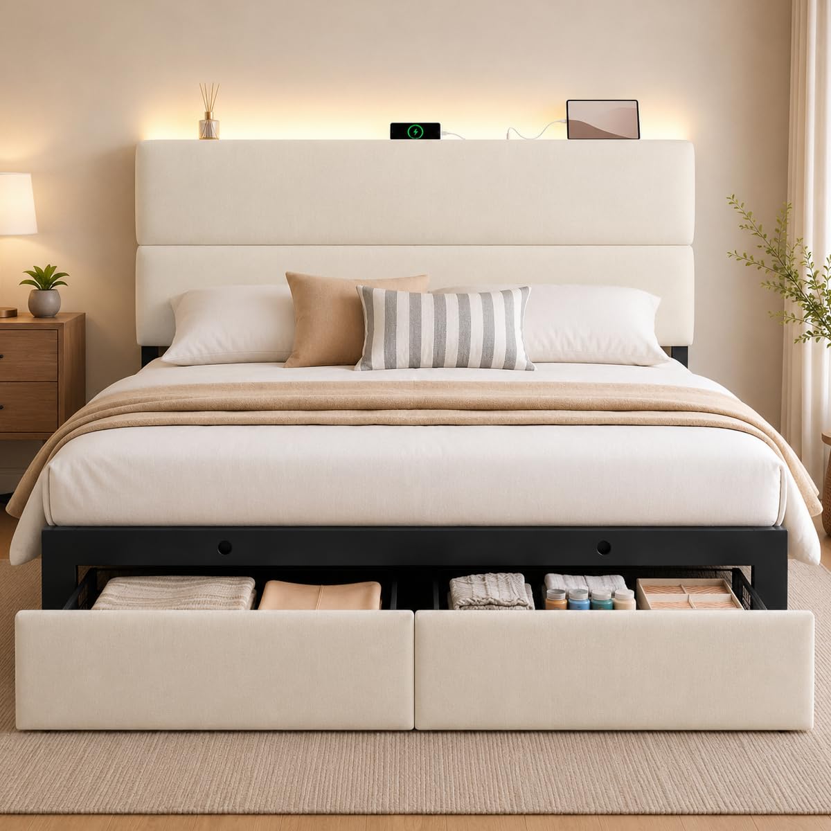 Queen Upholstered Storage Bed