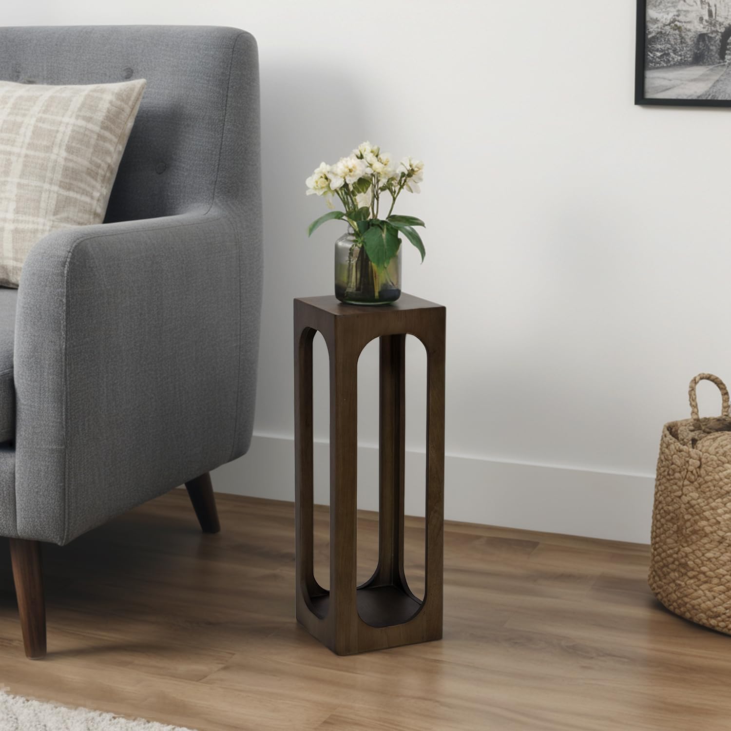 COVLON Drink Table, Soild Wood Small Space Side Table, Decorative End Table for Living Room,Badroom or Entryway Decoration, Natural Wood, Brown