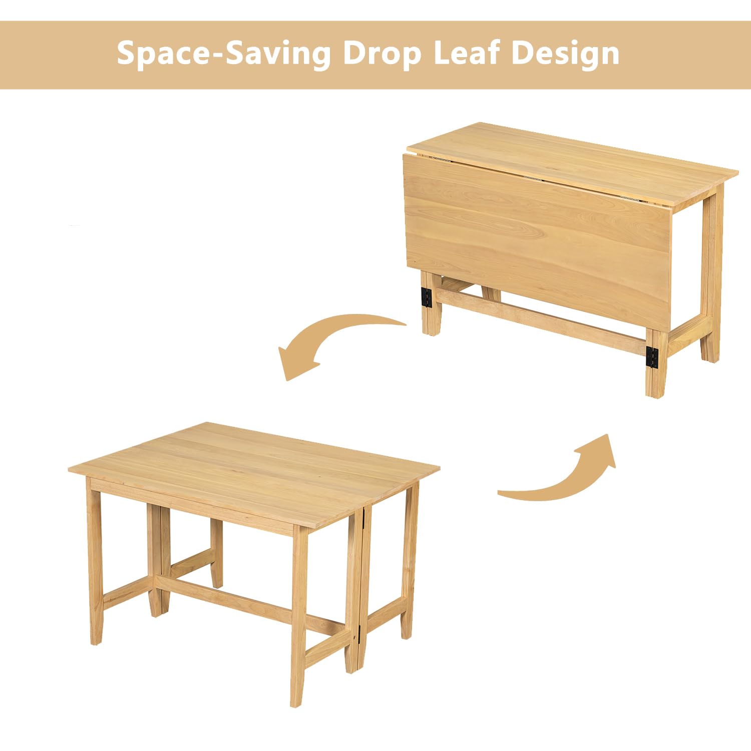 Merax Farmhouse Wood Extendable Dining Table with Drop Leaf for Small Places, Modern Freestanding Scalable Desk for Kitchen & Living Room, Natural