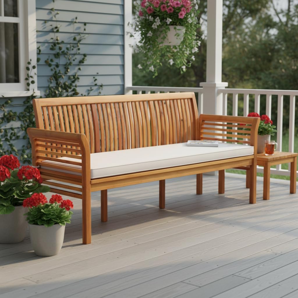 3-Seat Outdoor Wood Bench with Cushion