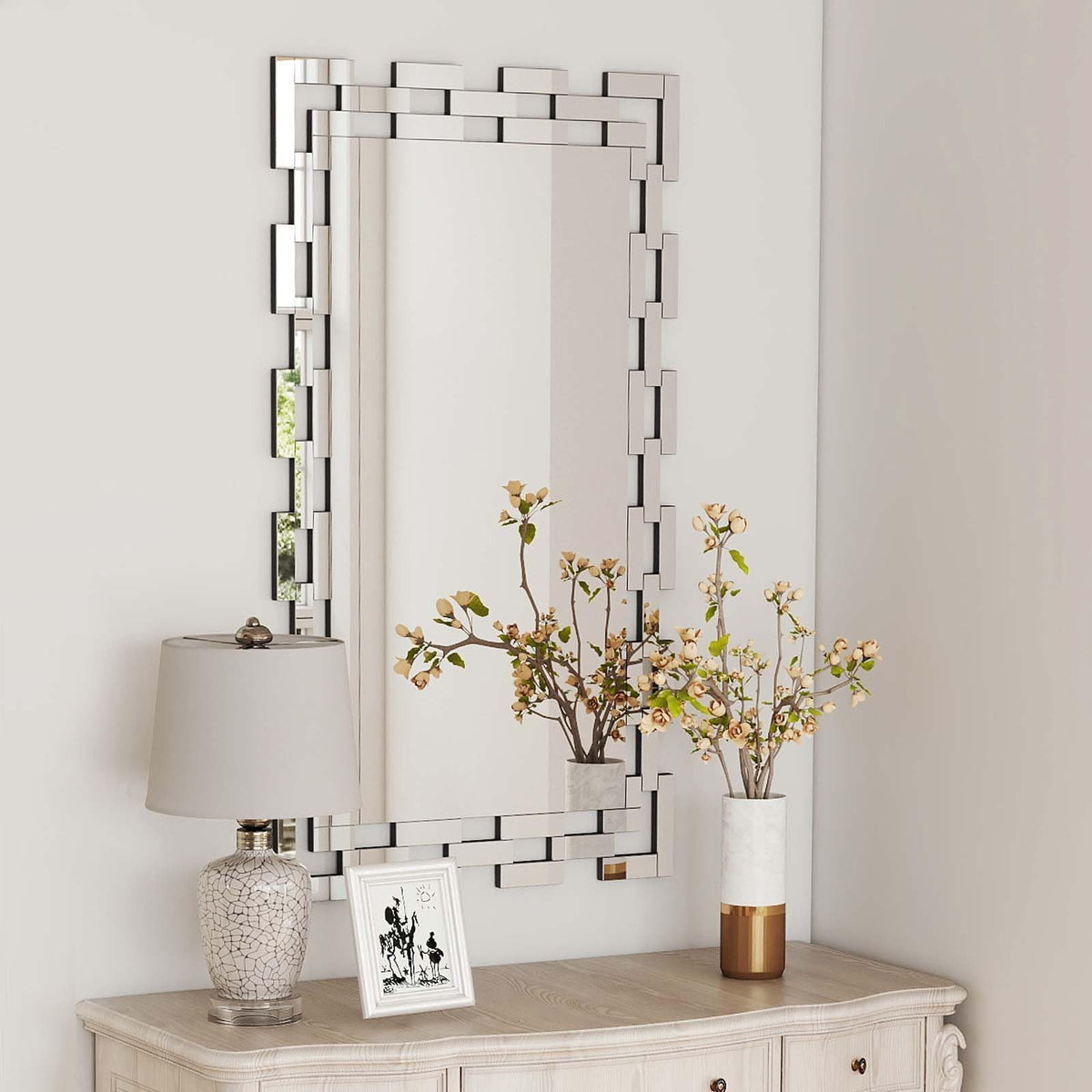 Chende Large Wall Mirrors for Decor, 47'' x 24'' Narrow Bathroom Mirror for Vanity with Frameless Glass Frame, Modern Decorative Mirror for Entryway, Living Room, Dining Room, Fireplace