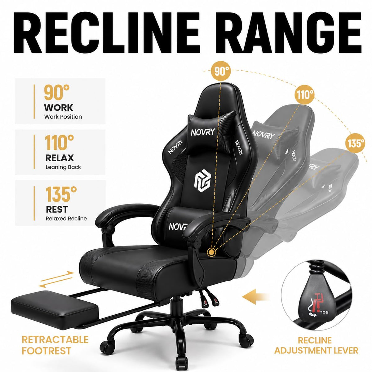Gaming Chair for Adults with Footrest,Upgraded Ergonomic Chair,All Black
