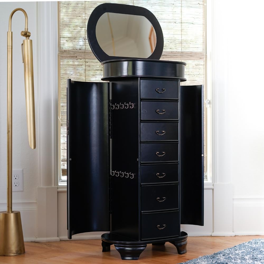 Oval Jewelry Armoire with Mirror & 7 Drawers