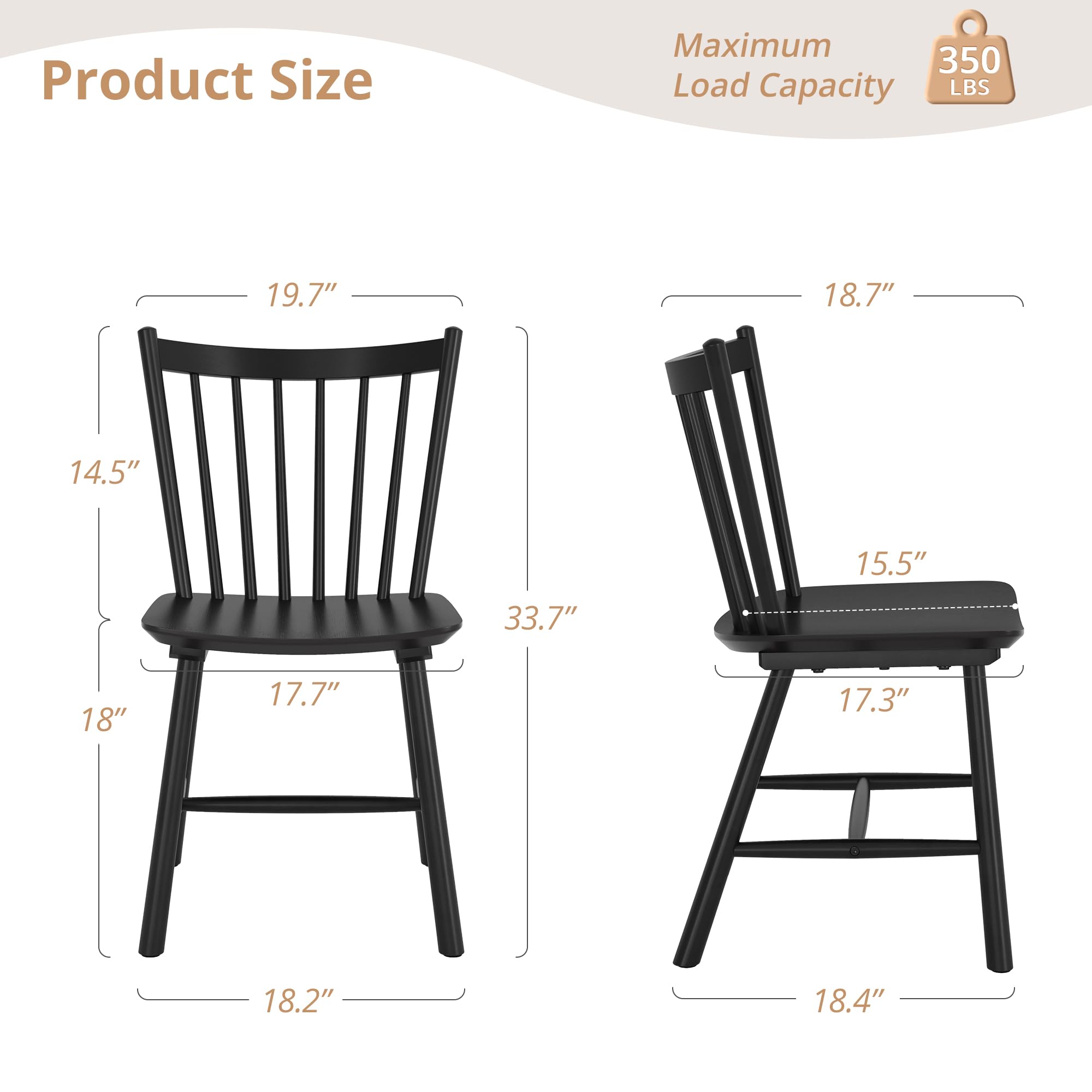 Farmhouse Spindle Back Dining Chairs, Set of 4