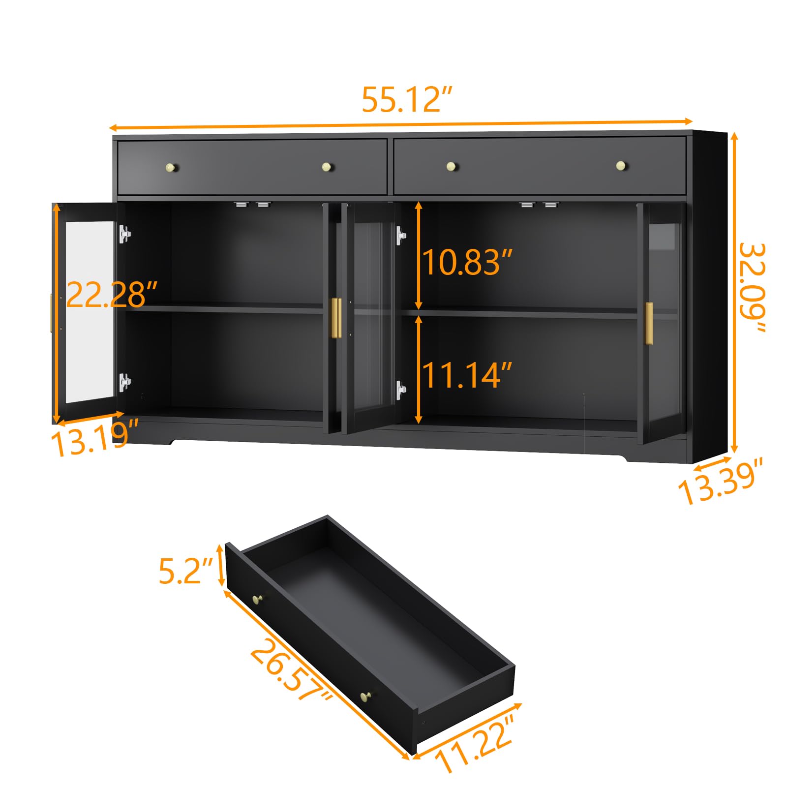 Sideboard Buffet Cabinet with LED Lights – Black