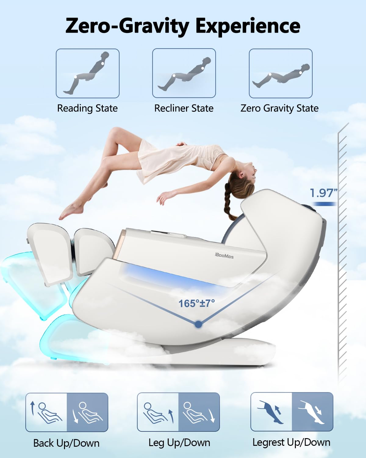 iBooMas 53.15" SL Track Massage Chair, 16 Auto & App Custom Modes Massage Chair Full Body with Auto Extend Footrest, 165° Zero Gravity, Full Body Airbag & Heating, Space Saving, No Assembly Required