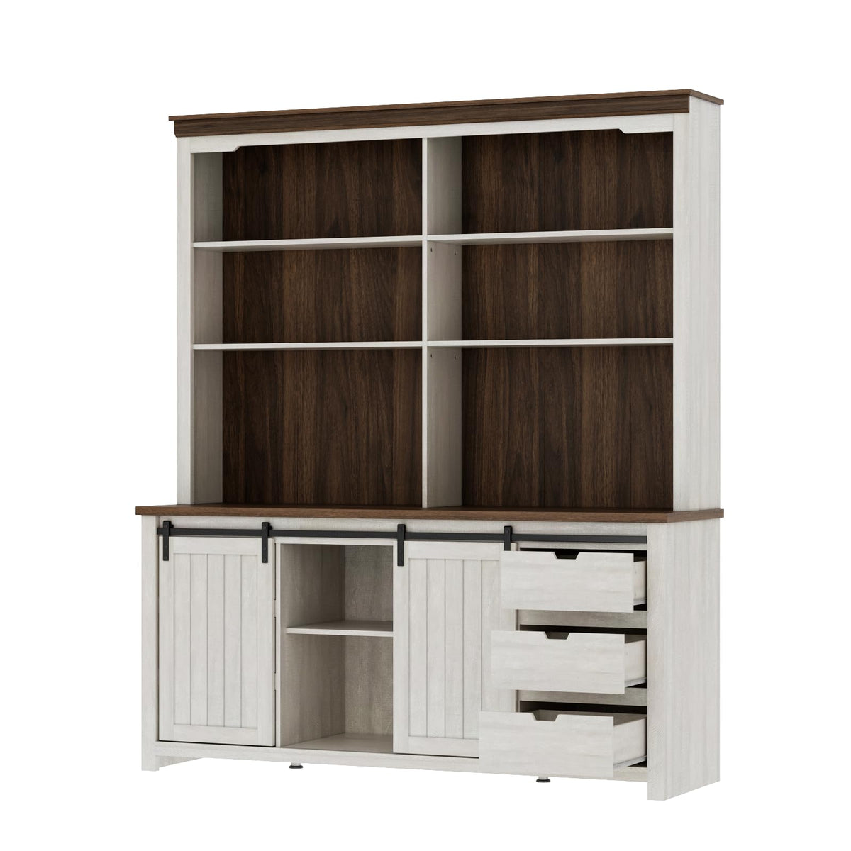 Bobve 78 * 67" Large Farmhouse Pantry Cabinet with Countertop, Buffet Cabinet,Tall Kitchen Hutch with Partitions and 6 Drawers,Suitable for Kitchen,Dining Rooms,Easy to Assemble