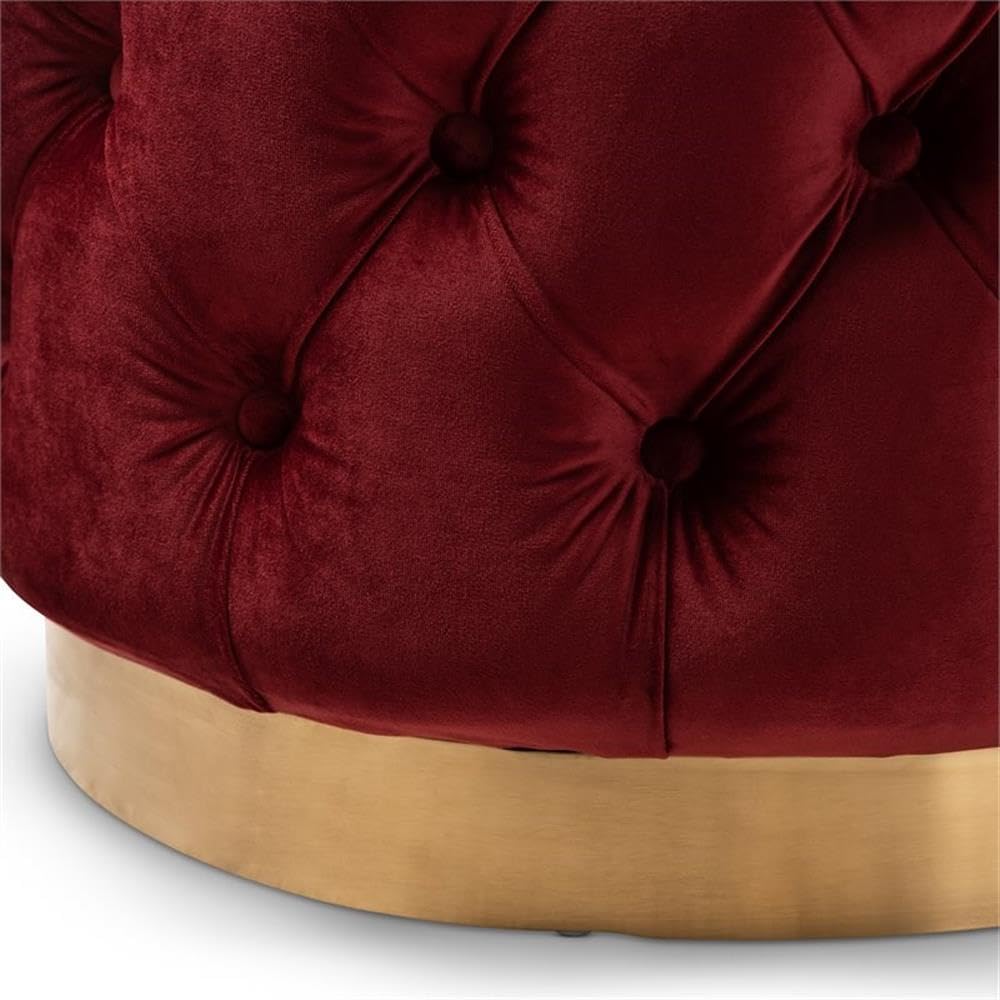 Burgundy Velvet Tufted Ottoman