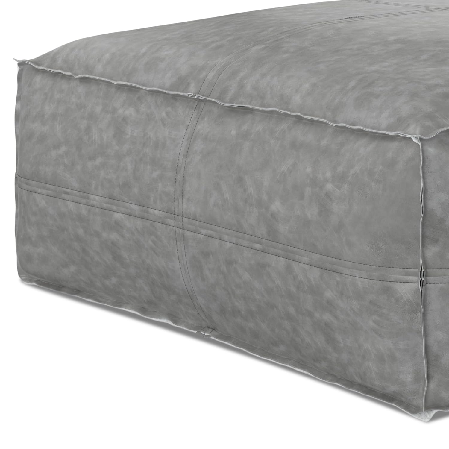SIMPLIHOME Brody 30-inch Wide Large Square Coffee Table Pouf in Distressed Grey, Vegan Faux Leather Ottoman, Footrest, or Extra Seating for Living Room, Assembled