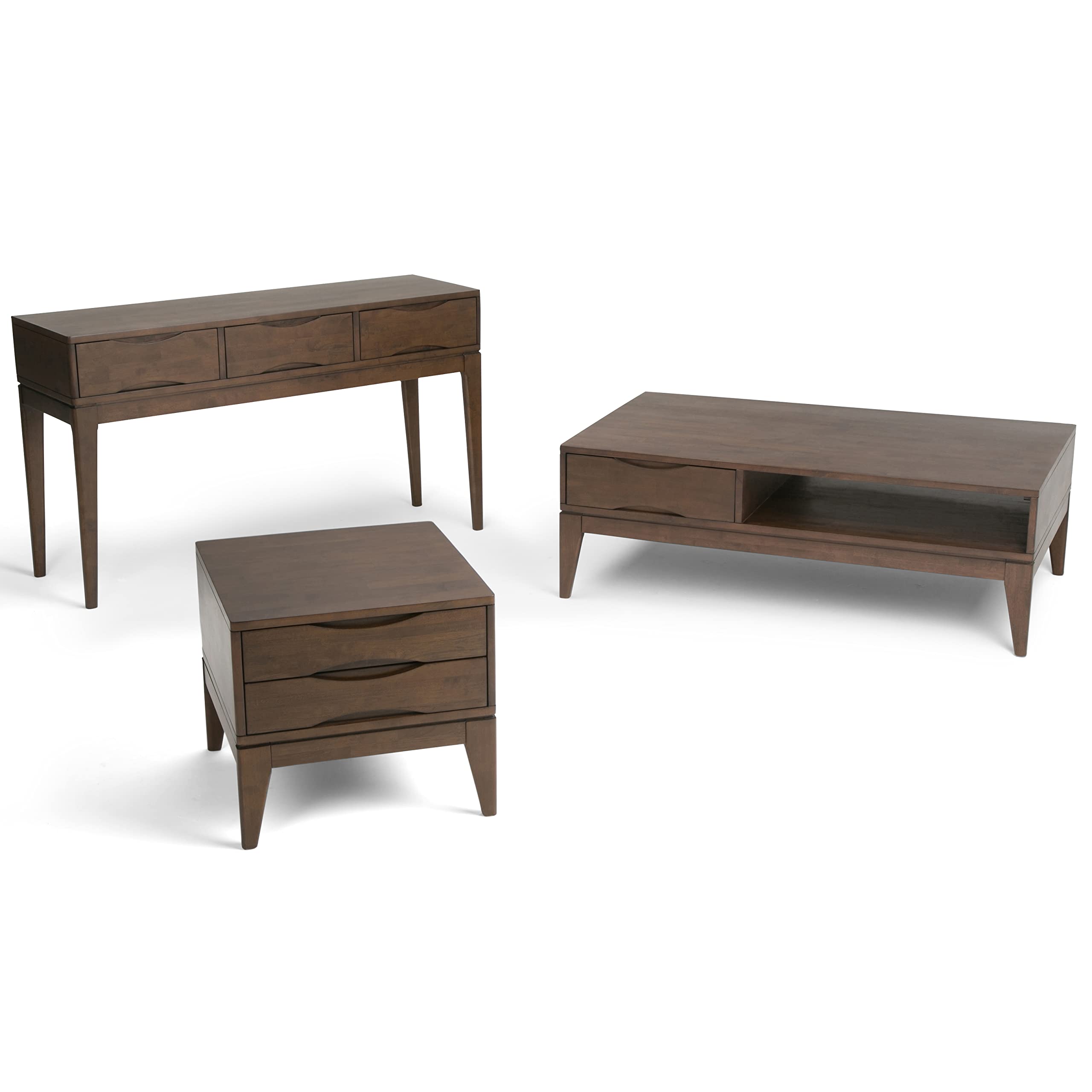 SIMPLIHOME Harper End Table - 22 inch Wide Solid Wood 2 Drawer Side Table in Walnut Brown, Mid Century Modern Accent Table for Living Room with Tapered Legs and Notched Handles