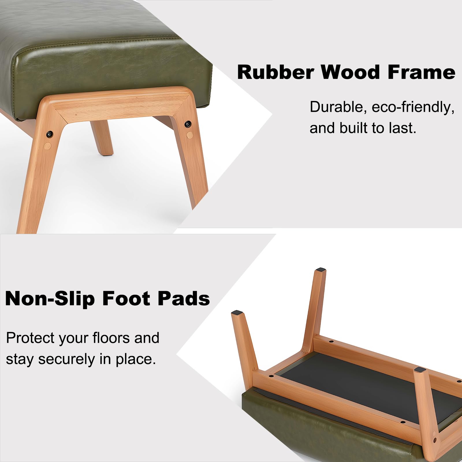 ACONUP Modern Ottoman Foot Stool, Faux Leather Accent Sofa Footrest with Walnut Rubber Wood Frame, Ottoman Bench for Living Room Entryway Bedroom Sofa Seat, Hunter Green