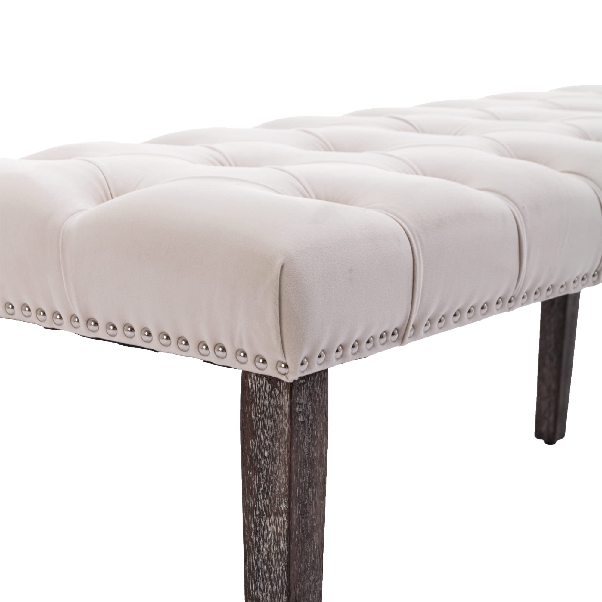 KCC Button-Tufted Ottoman Bench, Upholstered Bedroom Benches Velvet Footrest Stool Accent Bench for Entryway Dining Room Living Room Bedroom End of Bed, Beige