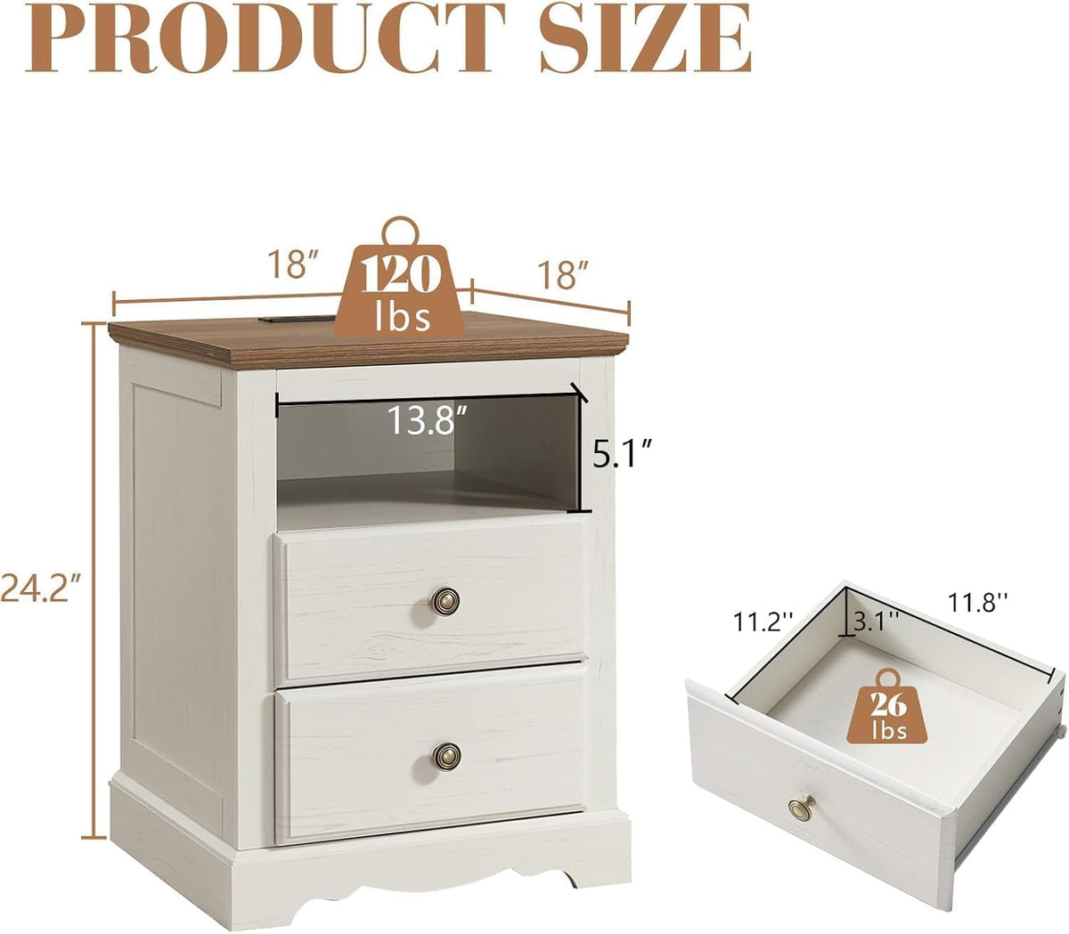 AMERLIFE 3-Piece Modern Fluted Queen Bedroom Furniture Set, Rustic White