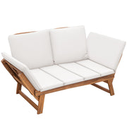 Acacia Wood Outdoor Convertible Sofa with Adjustable Backrest & Cushions