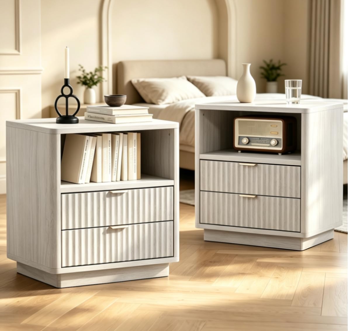 Fluted Nightstand Set of 2