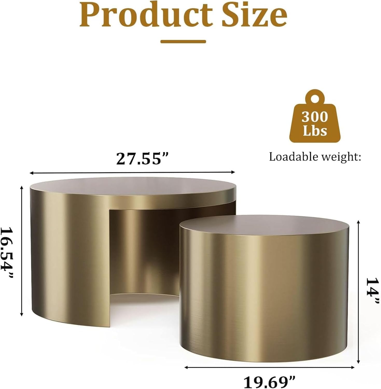 Round Nesting Coffee Tables – Set of 2, Brushed Gold Metal